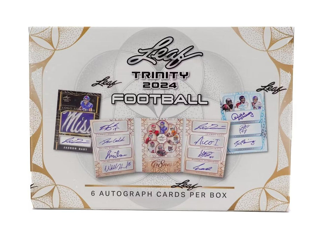 2024 Leaf Trinity Football Hobby Box (6 Autos) (C. Williams, J. Daniels, J. Milroe, S. Sanders, J. Dart)